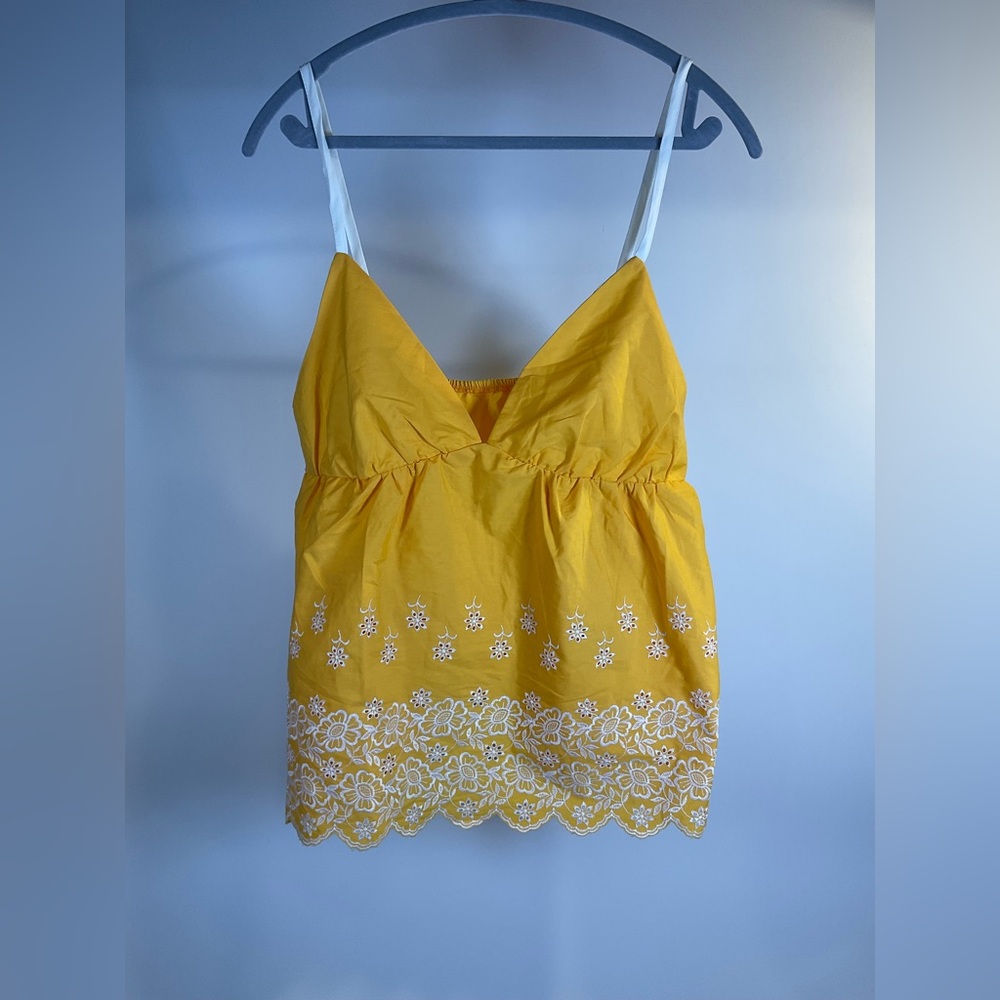 Yellow Floral Embroidered Women's Spaghetti Camisole Tank Top